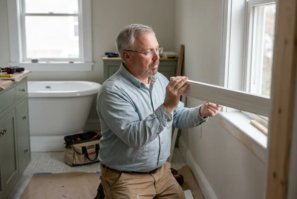 Fitting painted casing around a bathroom window
