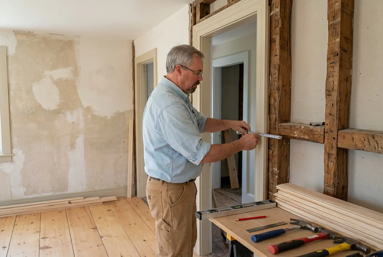 John measuring a new interior doorway during a residential remodel