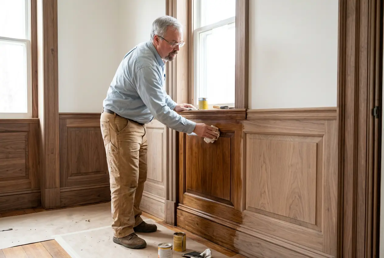 Oiling a refinished walnut wainscot panel